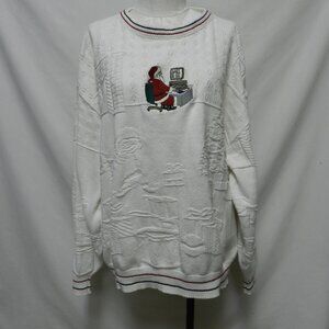 Roundtree & Yorke Vintage Christmas sweater embroidered Santa Men Size Sz XXL 2X